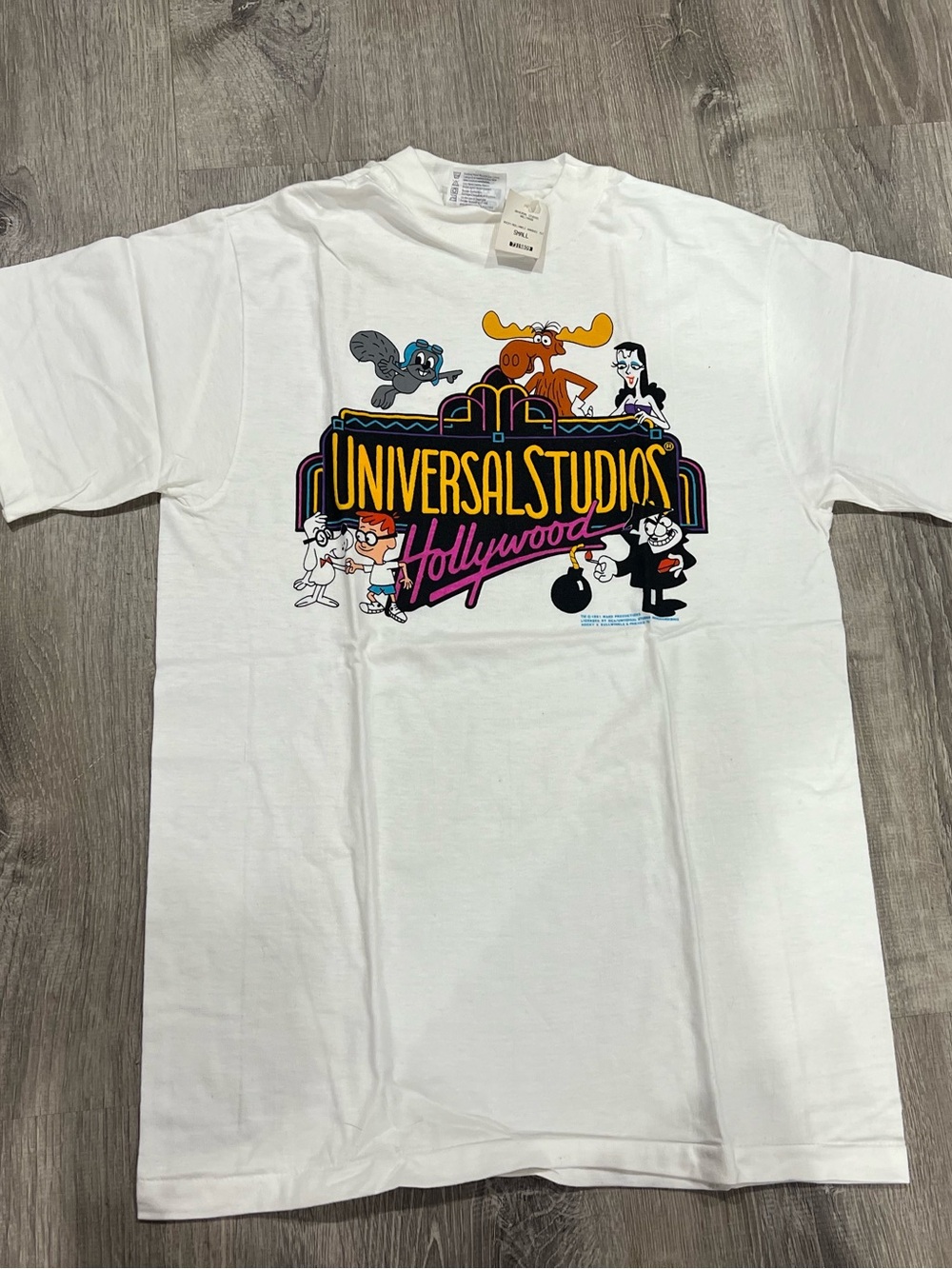 Vintage Universal Studios Hollywood White Graphic Puffy Letters Tee S NWT